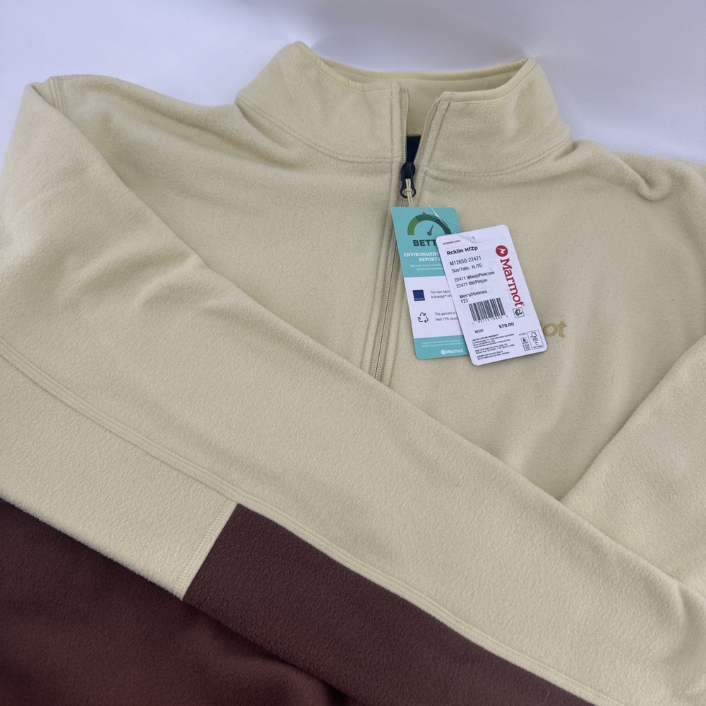 Marmot Rocklin Jacket Men's XL Half Zip Fleece Yellow Brown Pull Over NWT‎